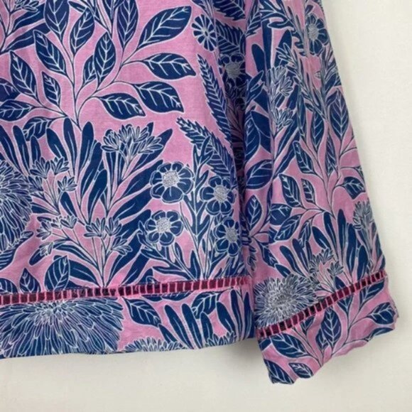J.Crew X Abigail Borg S Blouse Floral Prairie Dusk Print Pink Navy Ribbon Tie - Picture 12 of 14